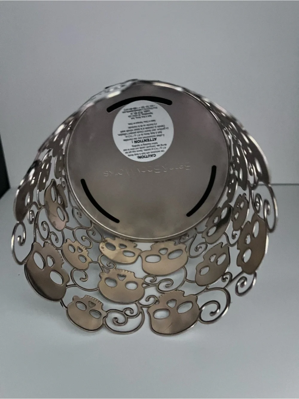 Bath & Body Works Silver Candle Holder with White Skull Accents